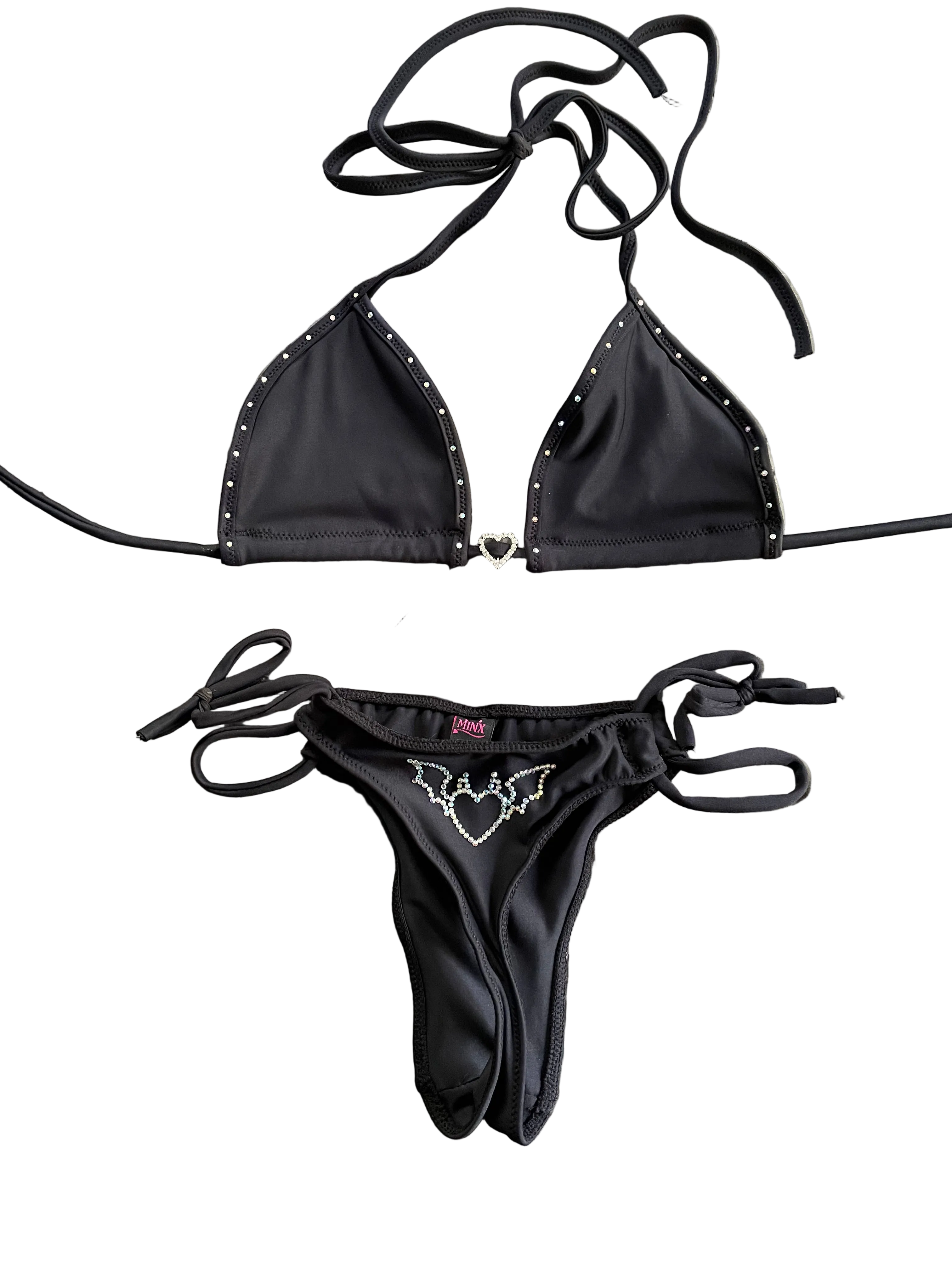 Devil Heart Rhinestone Bikini